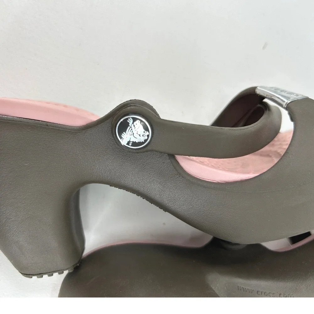 Crocs Cyprus II Women 7 Brown Pink Strappy High Heel Sandals Platform 10842